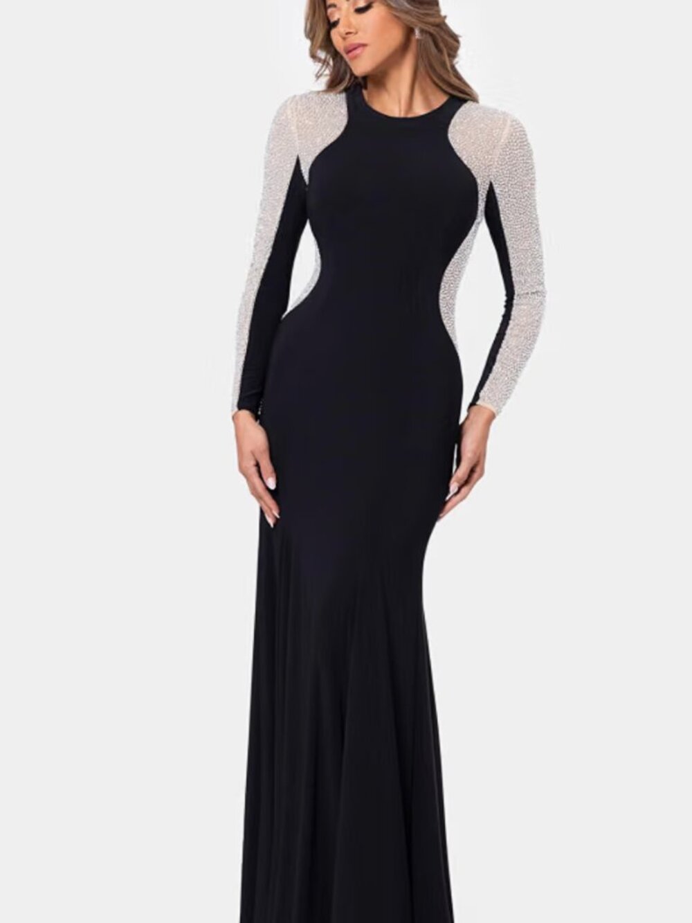 Xscape Womens Long Sleeve Beaded Contour GownSpecial Occasion Dress